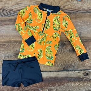 Kids Orange Cheetah-Print Long Sleeve Rashguard Set